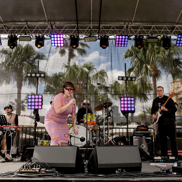 Emma Volard and her band playing live at the 2022 Prahran Square Block Party at Prahran Square